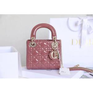 Dior女包 迪奧Lady Dior藤格紋漆皮鏈條戴妃包 Dior手提肩背斜挎包  dfk1649