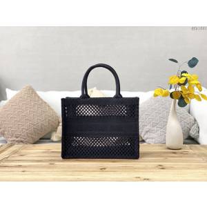Dior女包 迪奧Book Tote黑網格帆布托特包 Dior刺繡購物袋  dfk1661