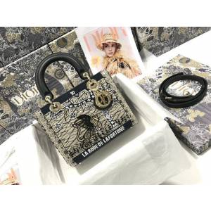 Dior女包 迪奧Lady Dior五格刺繡太陽珠子手袋 Dior手提肩背斜挎包  dfk1790