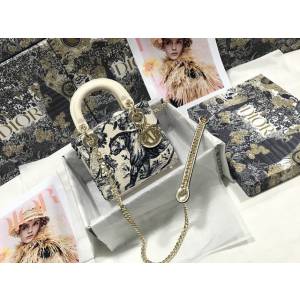 Dior女包 迪奧Lady Dior三格刺繡動物藍手袋 Dior手提肩背斜挎包  dfk1800