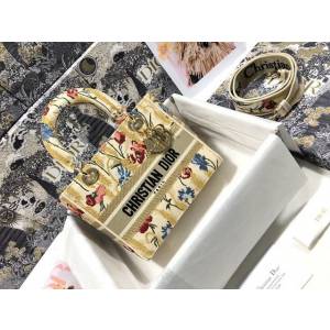Dior女包 迪奧Lady D-Lite五格刺繡扶桑花手袋 Dior手提肩背斜挎包  dfk1810