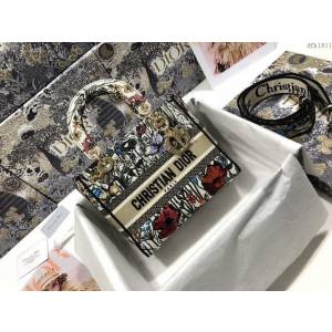 Dior女包 迪奧Lady D-Lite五格刺繡田園花手袋 Dior手提肩背斜挎包  dfk1811