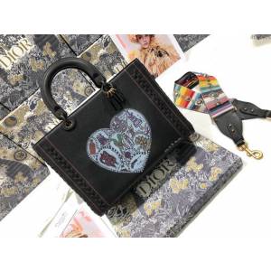 Dior女包 迪奧Lady Dior七格愛心手工縫製編織黑色手袋 Dior手提肩背斜挎包  dfk1824