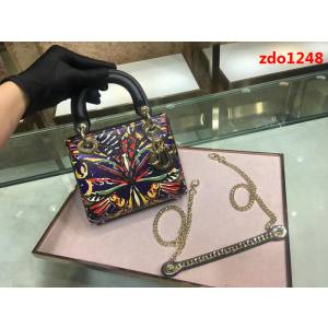 DIOR迪奧 Lady Dior mini 18FW 彩色花蝴蝶 原色小牛皮袖珍手提包 可手提亦可肩背或斜挎  zdo1248