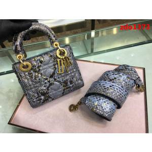DIOR迪奧 Lady Dior mini進口蛇皮 藤格紋蛇皮 手提包 斜挎與手提兩用  zdo1373