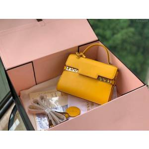 DELVAUX女包 比利時品牌 Tempete手袋 柔軟牛皮 德爾沃女手提包 Mini號手拎包 TP0020太陽黃  fcs1218