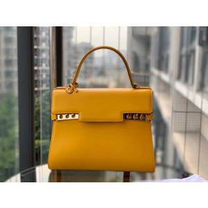DELVAUX女包 比利時品牌 Tempete手袋 柔軟牛皮 德爾沃女手提包 中號手拎包 Delvaux單肩斜挎包 TP0028太陽黃  fcs1219