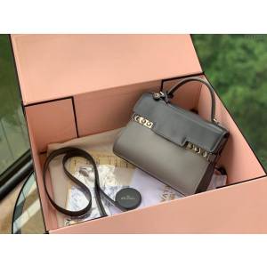 DELVAUX女包 比利時品牌 Tempete手袋 柔軟牛皮 德爾沃女手提包 Mini號手拎包 TP0020拼色灰  fcs1229