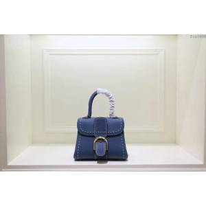 DELVAUX女包 春夏新色 外縫蜜蠟線 德爾沃女手提包 手腕包 DF0020孔雀藍 Delvaux單肩斜挎包  fcs1406