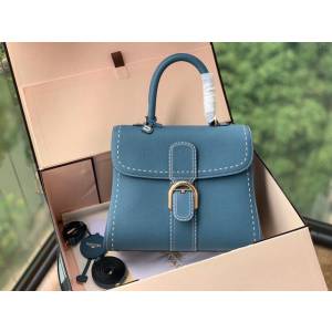 DELVAUX女包 春夏新色 Birllant 手縫togo皮系列 德爾沃女手提包 手拎包 DF0028孔雀藍MM號 Delvaux單肩斜挎包  fcs1419