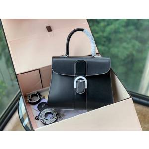 DELVAUX女包 Magritte Brillant系列 原版Box皮 黑配白邊 德爾沃女手提包 Dv0028藍天白雲 Delvaux單肩斜挎包  fcs1423