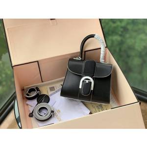 DELVAUX女包 Magritte Brillant系列 原版Box皮 黑配白邊 德爾沃女手提包 Dv0020藍天白雲 Delvaux單肩斜挎包  fcs1424