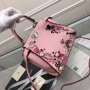 FENDI芬迪 最新款 火爆來襲 配以寶石和小牛皮花蕾 單手柄手提肩背包 015   fd1403