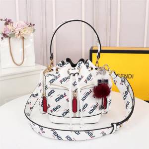 FENDI芬迪 新款 正品複製 FENDI Mon Treason水桶包 藍色Fendi Mania印花圖案  fd1961