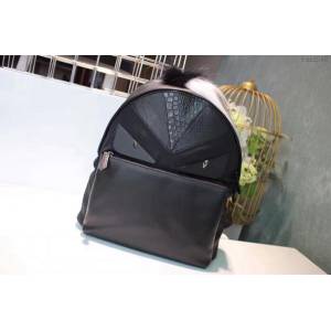 FENDI背包 BACKPACK系列黑色尼龍背包 同色系蟒蛇皮與凱門鱷魚皮 BAG BUGS眼睛圖案 芬迪男雙肩包  fdz2046