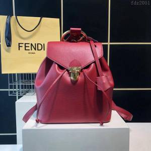 FENDI女包 BACKPACK新款 女士雙肩包 頂部金色五金裝飾 紅色 芬迪女背包  fdz2051