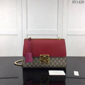 GUCCI古馳 新款 專櫃品質 原單 409486 杏梅紅大紅 鎖扣包 鏈條斜挎包HY1420