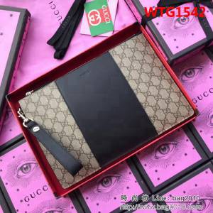 GUCCI古馳 歐洲正品原單 2018早春新款 GG Supreme高級帆布手包 495017 pvc黑皮 WTG1542