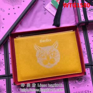 GUCCI古馳 歐洲正品原單 2018最新款 博物館限量版系列 手包貓頭系列 男女通用款 516928 黃色貓頭全皮 WTG1580