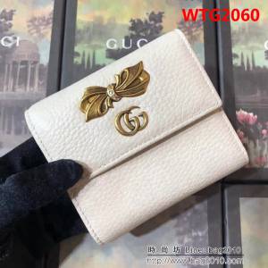 GUCCI古馳 頂級原單 早秋新品 雙色牛皮 女士翻蓋皮夾 524294 白配粉 WTG2060