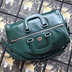 Gucci包 古馳新款手袋 Gucci牛皮旅行袋 Gucci手提肩背包 587866綠皮  gdj1058