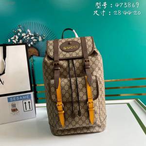 Gucci古馳包包 G家新款雙肩包 款號:473869 古奇啡膠刺繡男士雙肩後背包  gdj1228