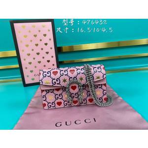 Gucci古馳包包 G家新款女包 款號:476432 古奇粉色愛心超mini鏈條單肩斜挎女包  gdj1297