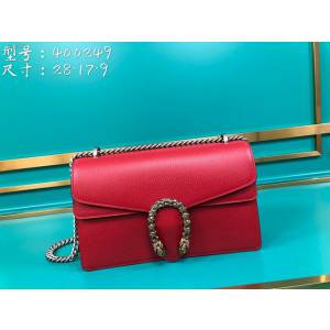 Gucci古馳包包 G家新款女包 款號:400249 古奇大紅雙色全皮大號酒神包 Gucci鏈條單肩斜挎女包  gdj1330