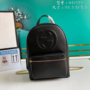 Gucci古馳包包 G家新款雙肩包 431570 古奇黑色全皮男士雙肩後背包 gdj1466