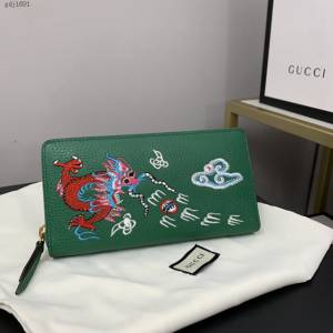 Gucci顶级男女包包 古驰嘴刺龙刺绣贴花拉链款钱包 Gucci长夹钱包 474584  gdj1691