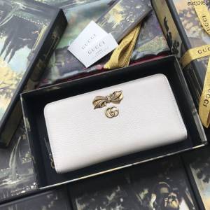Gucci包 古馳錢包 524291黑皮拼粉皮 蝴蝶結 Gucci拉鏈女錢包  gudj1051