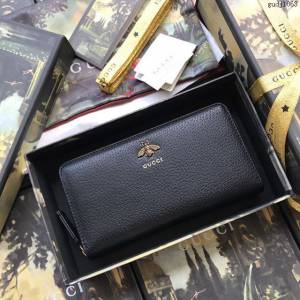 Gucci包 古馳錢包 523667黑皮 新款拉鏈長錢包 Gucci黑色錢包  gudj1063