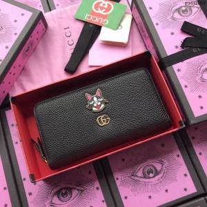 Gucci包 古馳錢包 499337黑全皮 狗頭限量版 2018早春新款萌萌拉鏈錢包  gudj1069