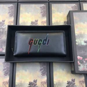 Gucci包 古馳錢包 597676黑皮 Gucci字母精美刺繡圖案 Gucci拉鏈錢包  gudj1254