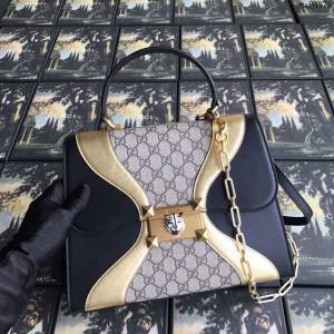 Gucci包 古馳女包 476435黑金 Gucci手提包 Gucci單肩斜挎包  gudj1379