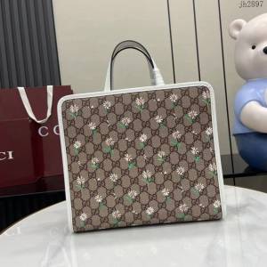 Gucci專櫃古馳2025早春兒童系列最新款動物印花手提托特包 jh2897型號：605614