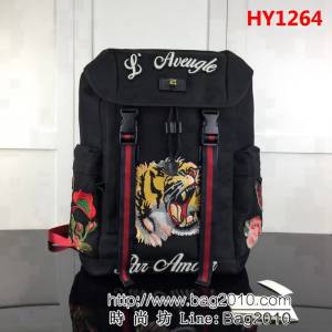 GUCCI古馳原單 新款專櫃品質高仿原單貨實物實拍429037克刺繡男雙肩背包 HY1264