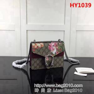 GUCCI古馳原單 新款爆款專櫃品質原版皮質花膠 棗紅421970單肩斜挎包 HY1039
