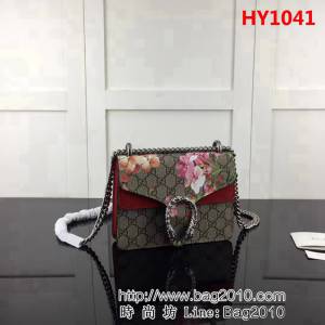 GUCCI古馳原單 新款爆款專櫃品質原版皮質花膠 大紅421970單肩斜挎包 HY1041