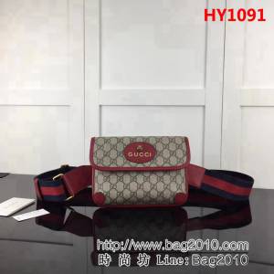 GUCCI古馳原單 新款專櫃品質原單貨實物實拍489617 啡Pvc紅皮腰包 HY1091