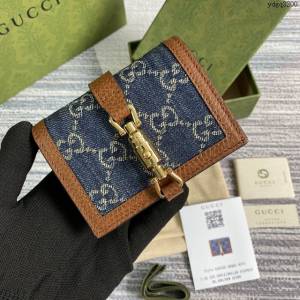 Gucci2021新顏色女包 古馳jackie1961系列女士短錢包 Gucci丹寧系列牛仔布短夾 645536  ydg3200