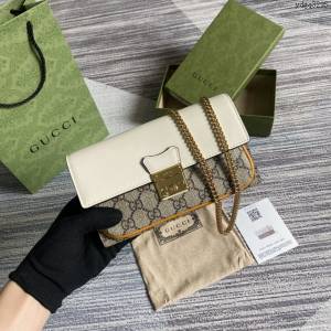 Gucci新款包包 古馳原廠牛皮G花面料三合一小挎包 Gucci經典之王系列鎖扣鏈條包 658226  ydg3295