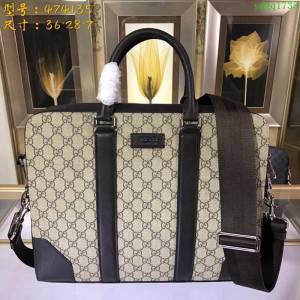 GUCCI 古馳男包 新款 474135 GG Supreme高級人造帆布 Gucci男手提包 Gucci公事包 灰白色
