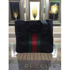 GUCCI 古馳男包 新款 181067 經典紅綠織帶 帆布男士單肩包 黑色 古奇斜挎包