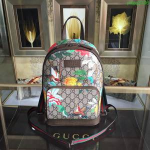 GUCCI 古馳女包 新款 427042 pvc刺繡 古奇奢侈品女包 花鳥印花圖案 雙肩包 女款背包