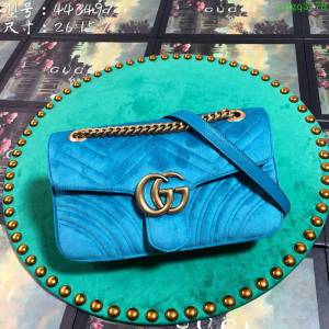 GUCCI古馳女包 新款 專櫃品質 443497 進口牛皮 原廠五金 淺藍絨 Gucci鏈條包 古馳斜挎包  ydgq3178