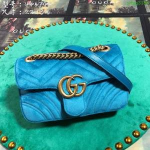 GUCCI古馳女包 新款 專櫃品質 446744 進口牛皮 原廠五金 淺藍絨 Gucci鏈條包 古馳斜挎包  ydgq3186