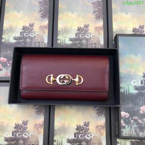 GUCCI古馳錢包 2019新款 Zumi系列 粒面皮革 互扣式G馬銜扣 女款翻蓋長錢包 573612 棗紅  ydgq3281