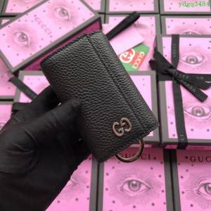 GUCCI古馳 新款 473924黑摔全皮 2018最新款 鑰匙包系列 雙GG鑰匙包  ydgq3484