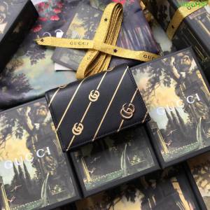 GUCCI古馳 新款 548071黑全皮 萌萌小卡包 絲印標誌性條紋 女士卡包  ydgq3487